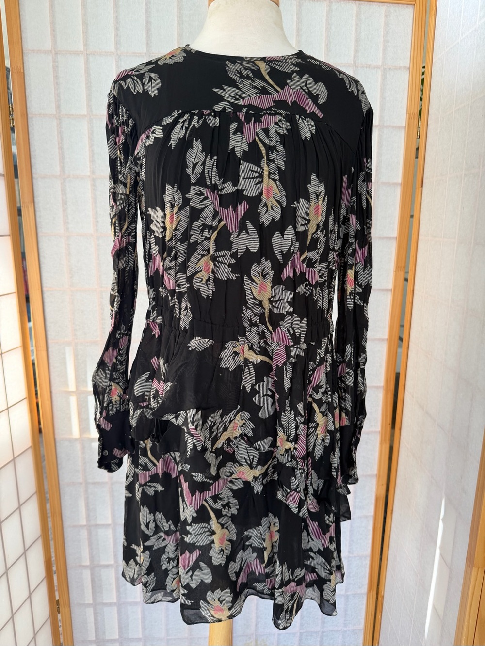 Isabel Etoile Marant Floral Black Printed Dress with Tiered Layers at Hem